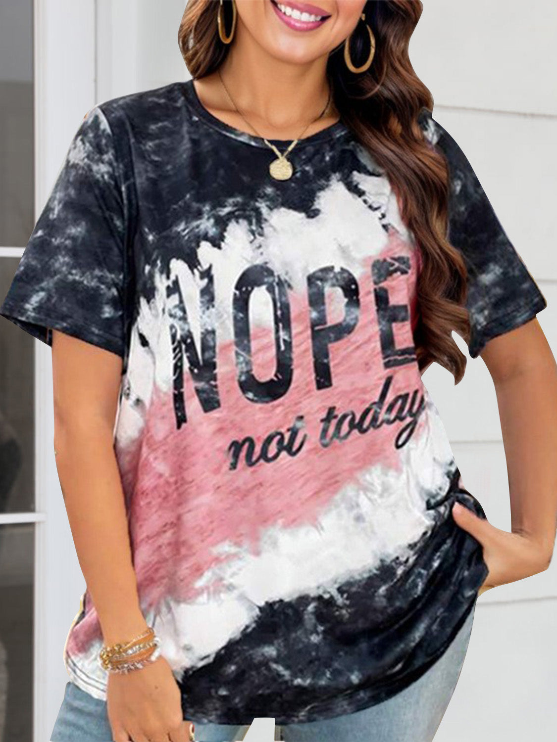 NOPE NOT TODAY Round Neck Short Sleeve T-Shirt Black