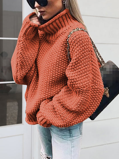 Turtleneck Long Sleeve Sweater Orange-Red