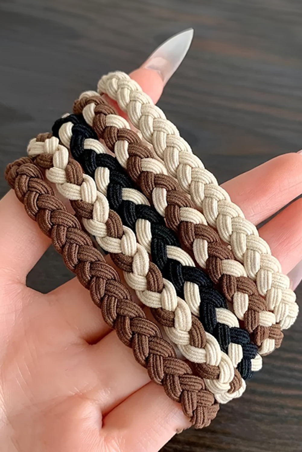 Khaki 5pcs Smile Face Decor Braided Hair Ties