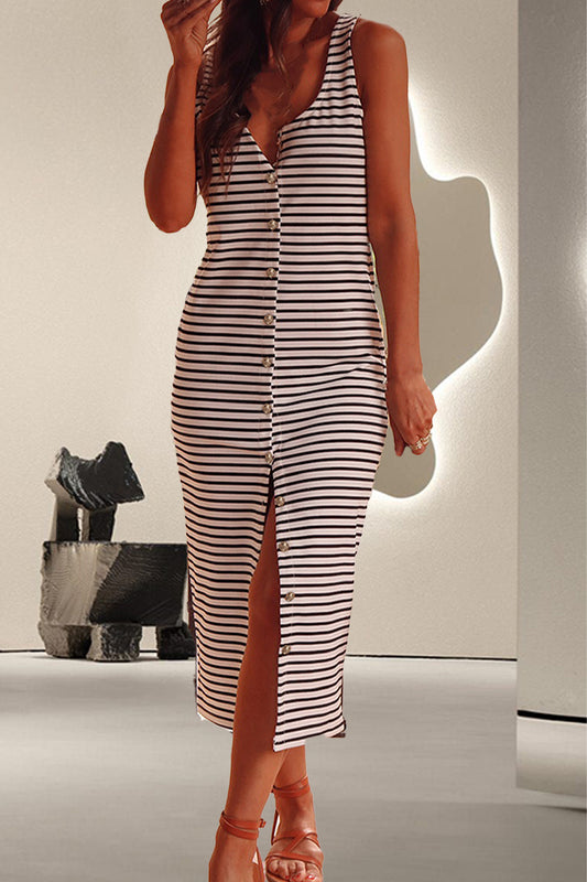 Striped Wide Strap Midi Dress Stripe