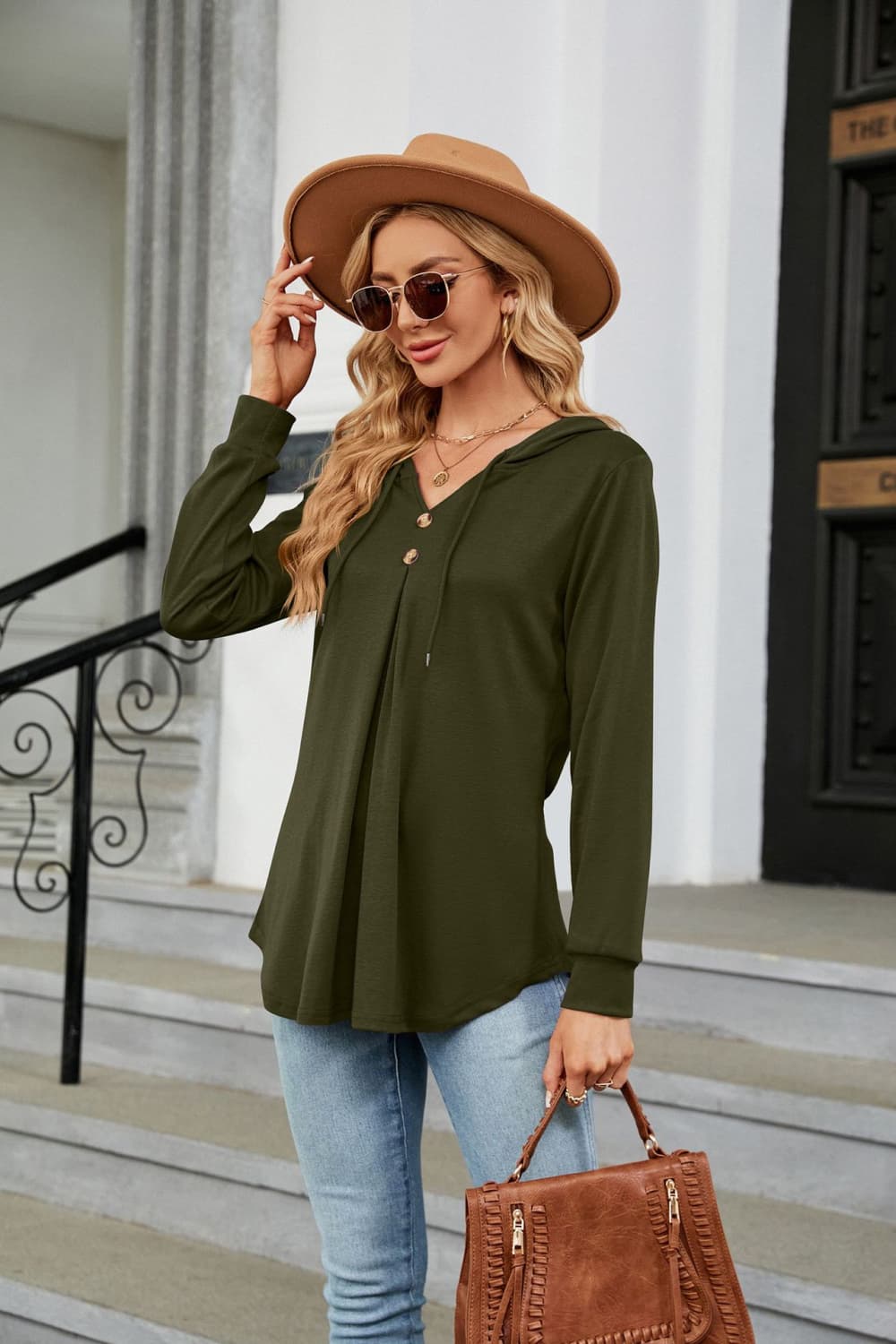 Long Sleeve Hooded Blouse