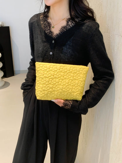 Flower Texture Polyester Clutch Canary Yellow One Size