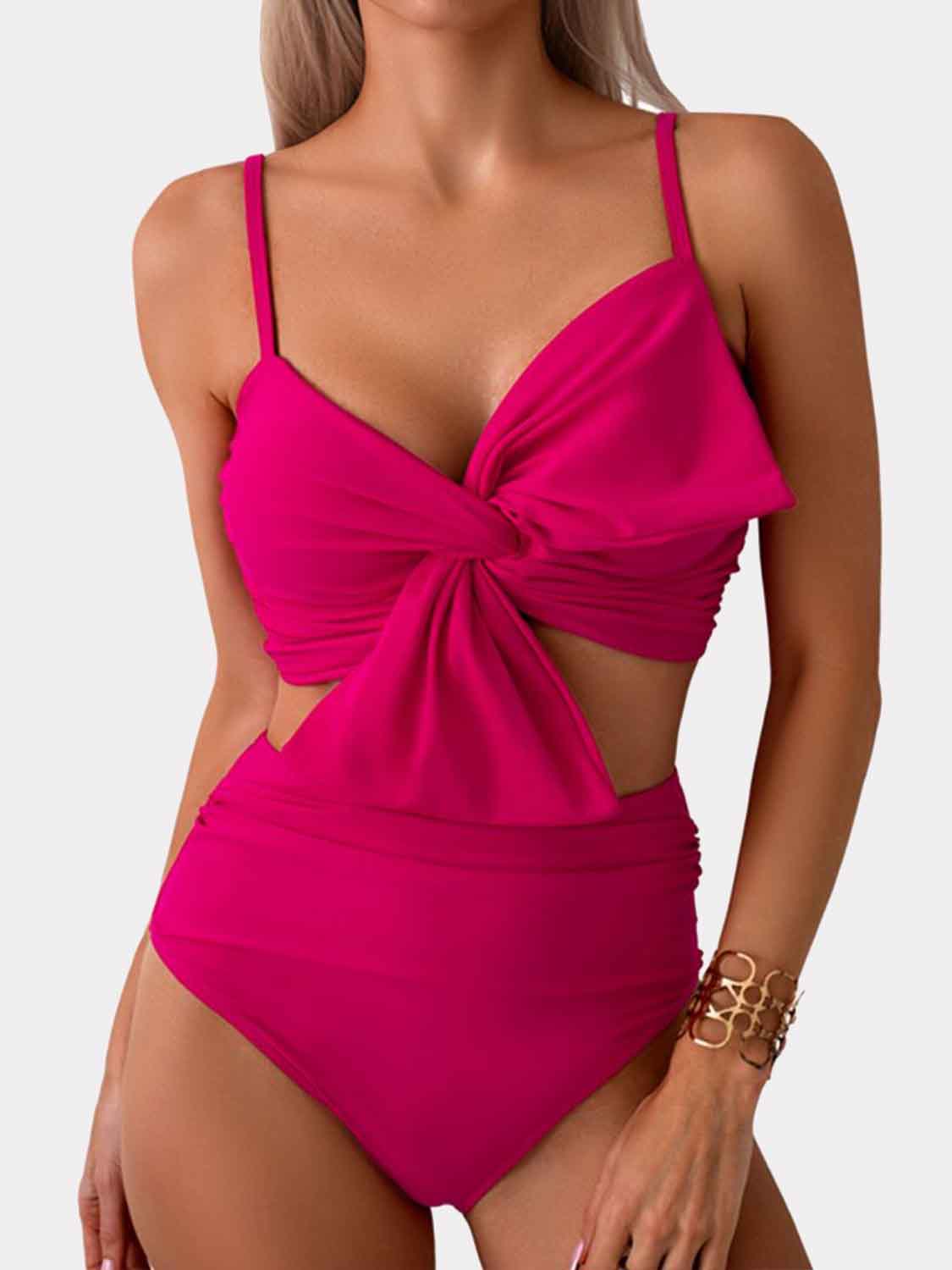 Twisted Spaghetti Strap Bikini Set Hot Pink