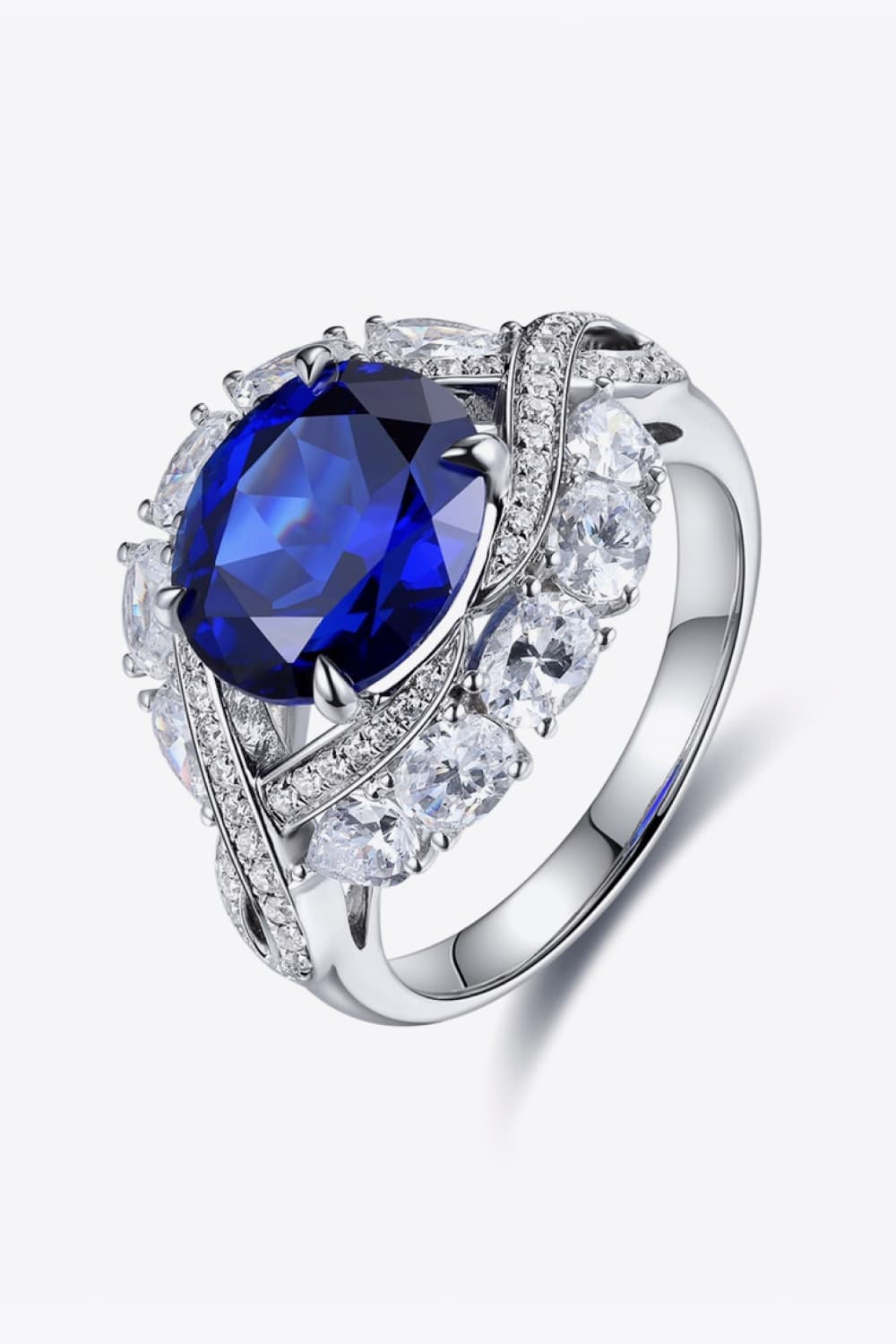 5 Carat Lab-Grown Sapphire Platinum-Plated Ring Royal Blue