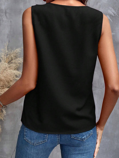 Ruffled V-Neck Tank Black