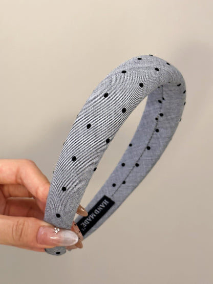 Polka Dot Polyester Wide Headband Dark Gray One Size