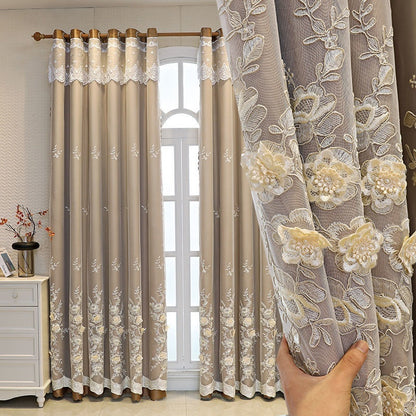 Bedroom Shading Wedding Home Double Open Curtain Finished Set Magnolia Brown Hook