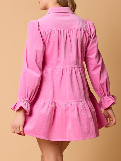 Collared Neck Flounce Sleeve Mini Dress