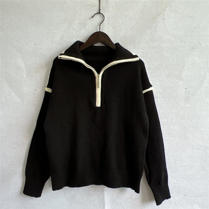 Exposed Seam Half Zip Sweater Black