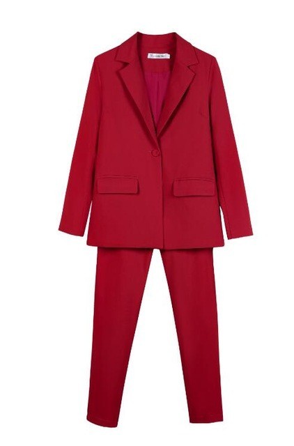 New Work Pant Suits Piece Set For Women Business Interview Red