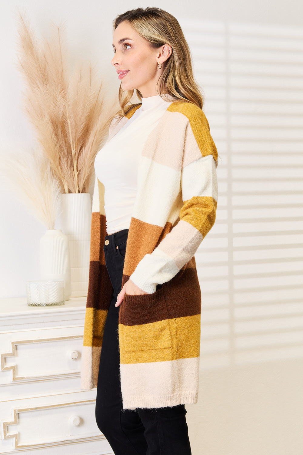 Woven Right Color Block Dropped Shoulder Cardigan - Thandynie