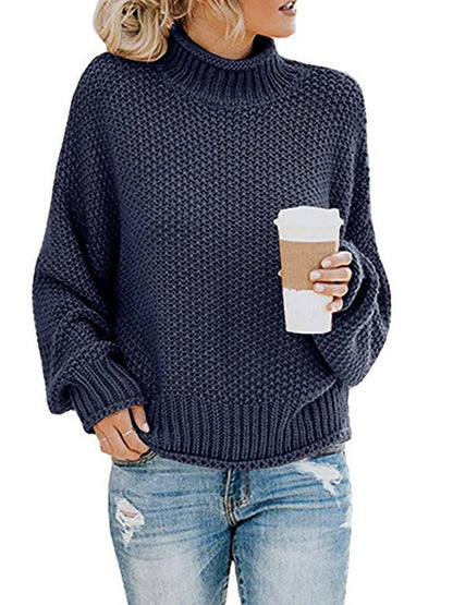 Turtleneck Dropped Shoulder Sweater Dark Blue