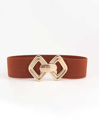 Geometric Buckle Elastic Wide Belt Chestnut One Size