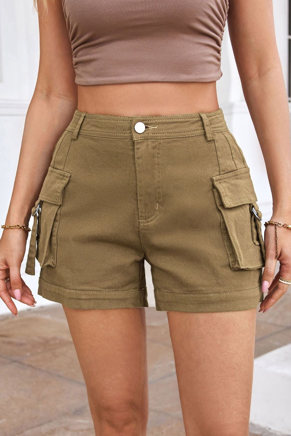 High Waist Shorts with Pockets Olive