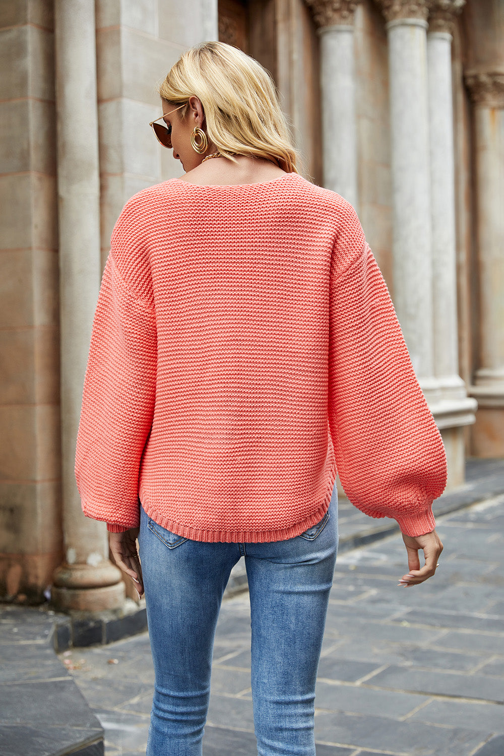 Round Neck Lantern Sleeve Sweater