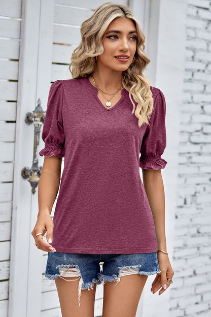 Heathered Notched Short Sleeve T-Shirt