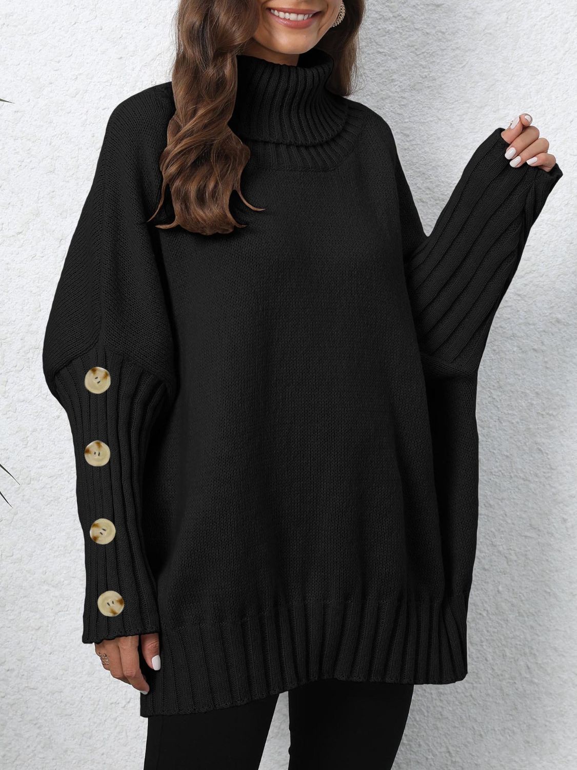 Turtleneck Long Sleeve Sweater Black One Size