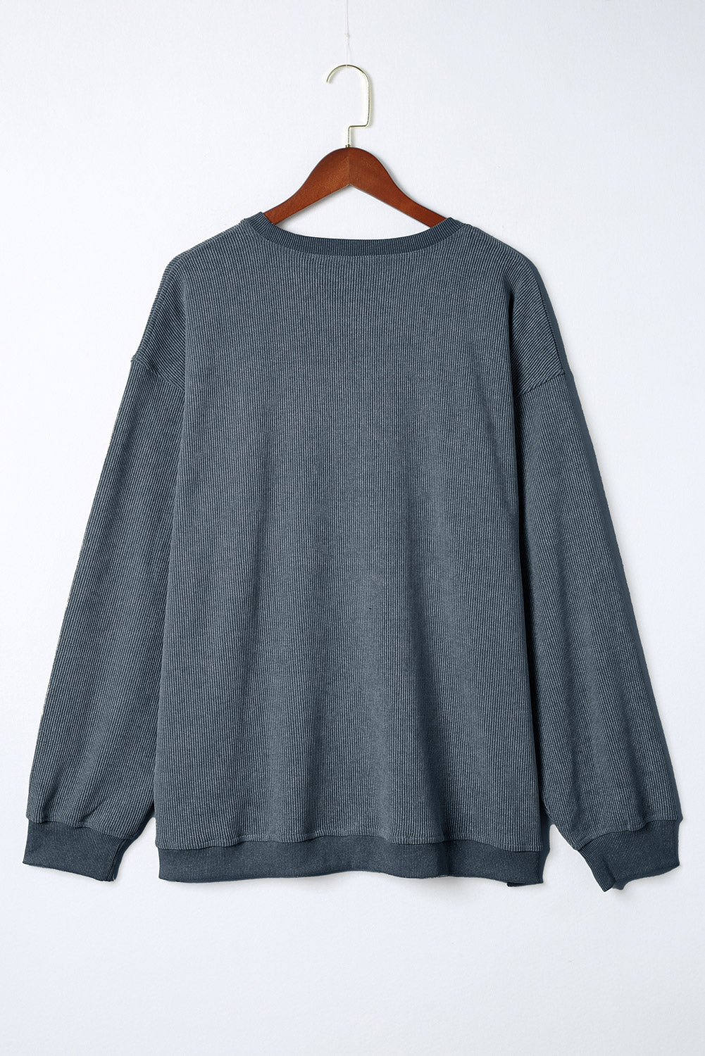 Blue Plus Size Corded Round Neck Sweatshirt