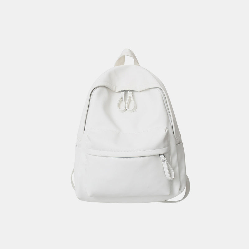 PU Leather Zip Backpack Bag White One Size