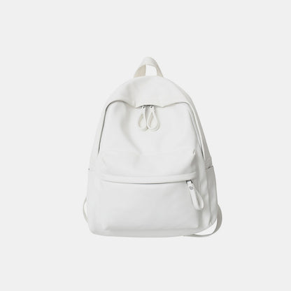 PU Leather Zip Backpack Bag White One Size