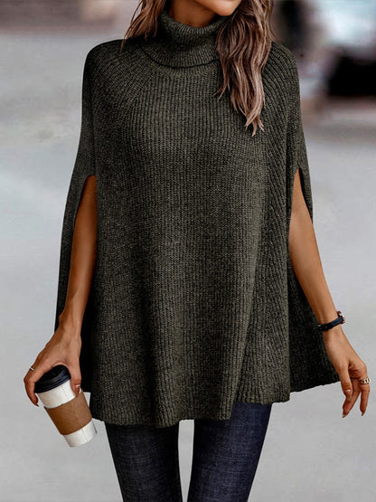 Turtleneck Dolman Sleeve Poncho Black Forest