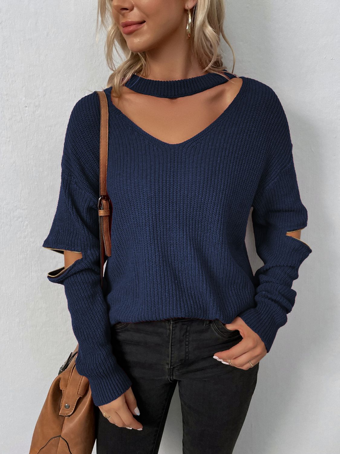 Cutout Zip Detail Sweater Navy