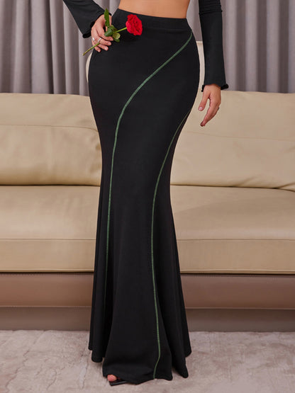 High Waist Contrast Maxi Skirt Black