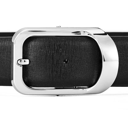 First Layer Cowhide Men's Simplicity Pin Buckle Belt Style 3 Black