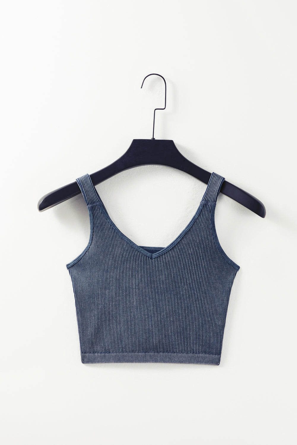 Carbon Grey Mineral Wash V-Neck Ribbed Crop Top