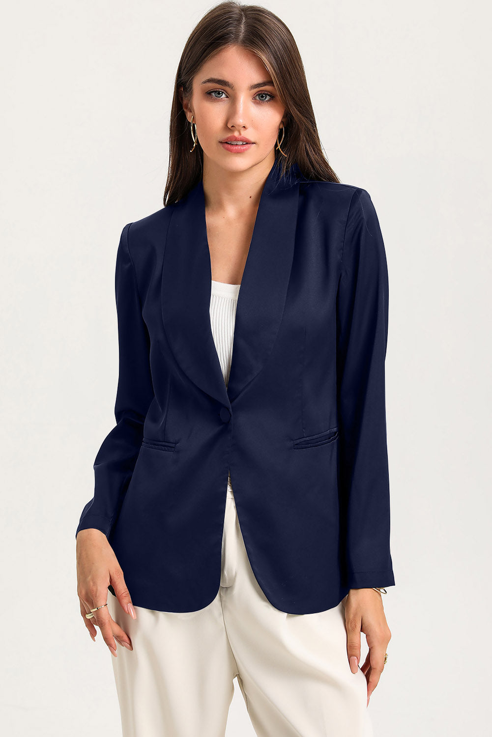 Long Sleeve Shawl Collar Blazer Navy