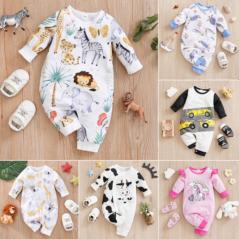 Baby Spring And Autumn One-piece Pajamas Newborn Baby Four Seasons Home Romper New Long Sleeve Inner Pullover