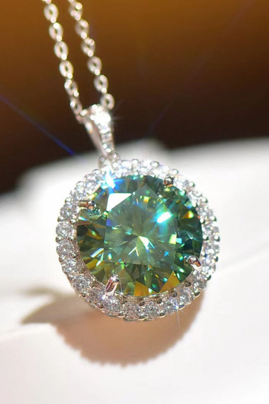 10 Carat Moissanite Pendant Platinum-Plated Necklace Green One Size