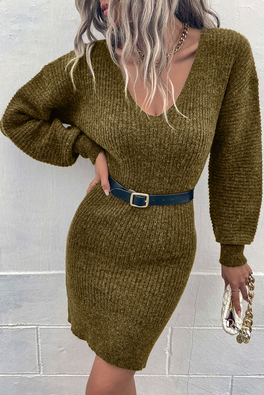 Ribbed Long Sleeve Sweater Dress Olive