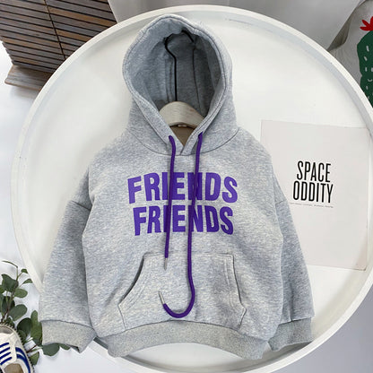 Children's Winter Color Letters Padded Hooded Sweater Grey