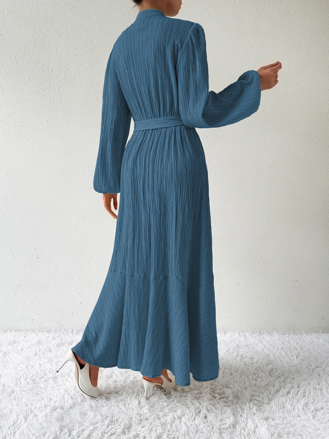 Tie Waist Long Sleeve Dress - Thandynie