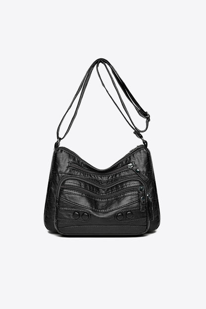 PU Leather Adjustable Strap Shoulder Bag Black One Size