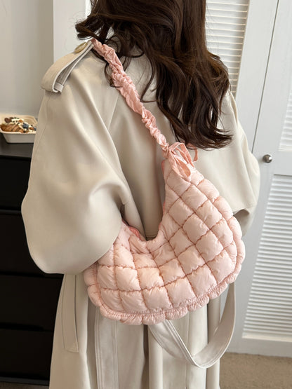 Bubble Texture Ruched Strap Quilted Shoulder Bag Pink One Size