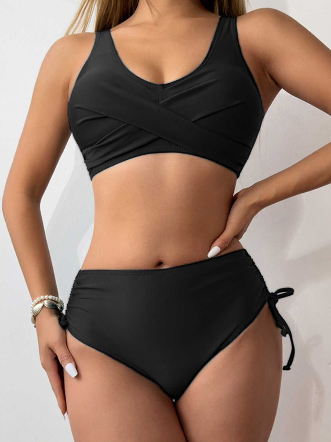 Scoop Neck Wide Strap Bikini Set Black