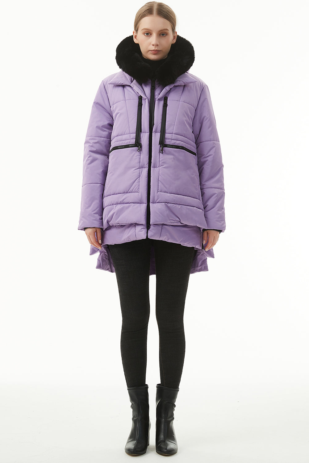 Wisteria Plush Linen Zip Up Hooded Puffer Coat