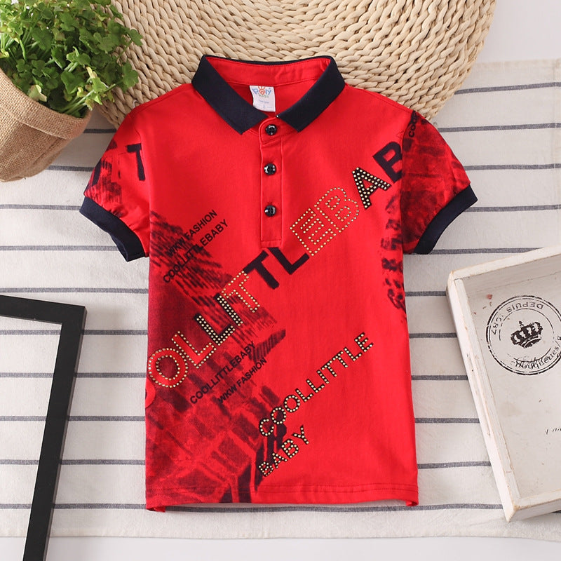 Kids' Short Sleeve Cotton Shirt | Boys' Solid Color Moisture-Wicking Polo Red