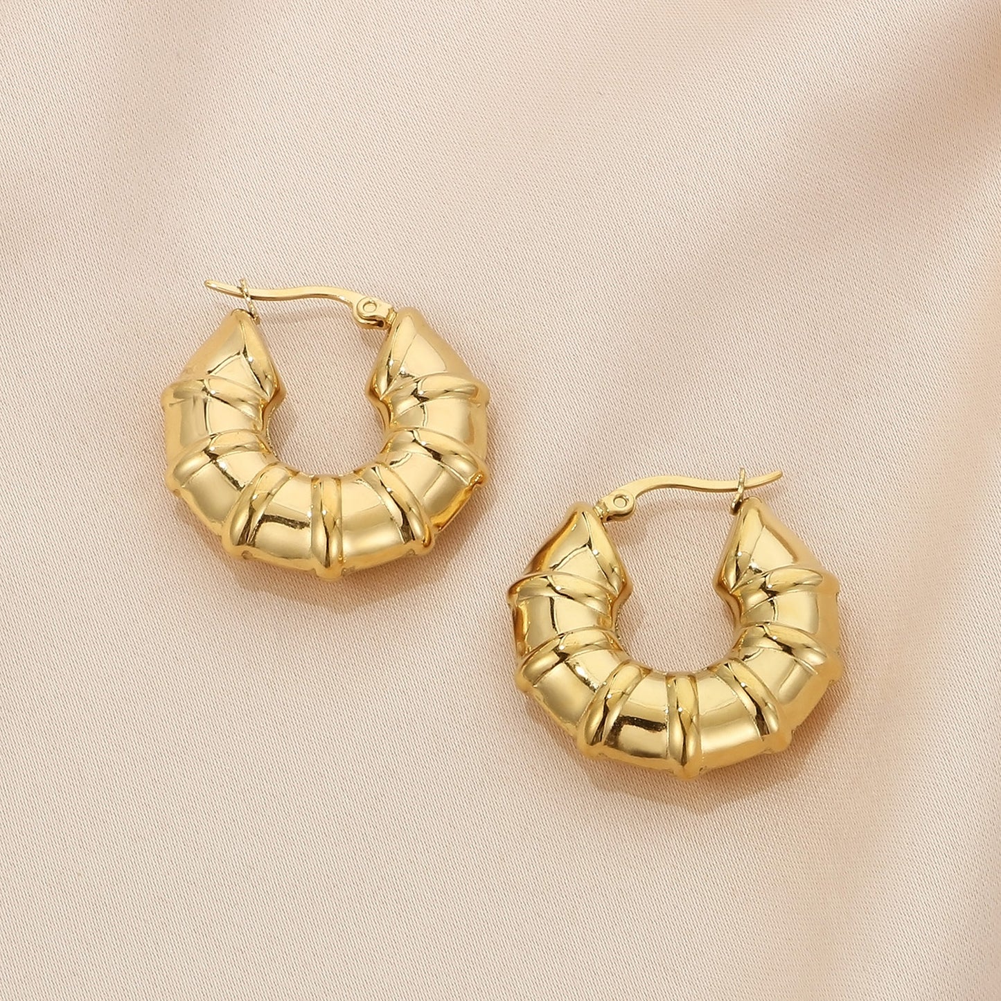Stainless Steel Hinged Hoop Earrings Style E Gold One Size
