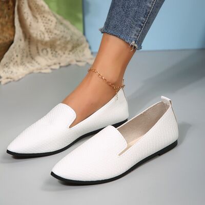 Snake Print Pointed Toe Slip-Ons White