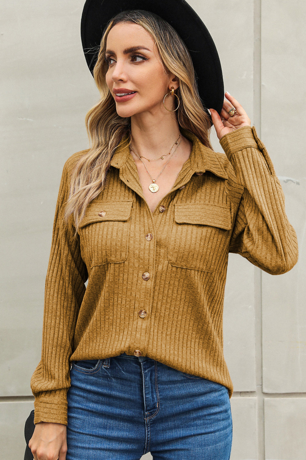 Ribbed Raglan Sleeve Shirt