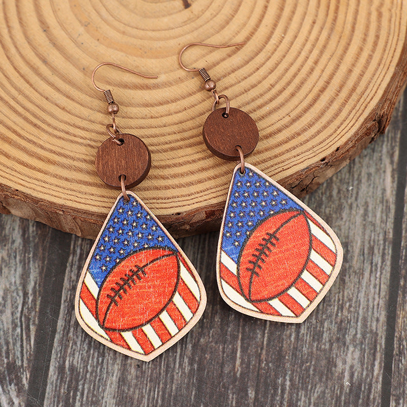 Printed Wooden Dangle Earrings Royal Blue One Size
