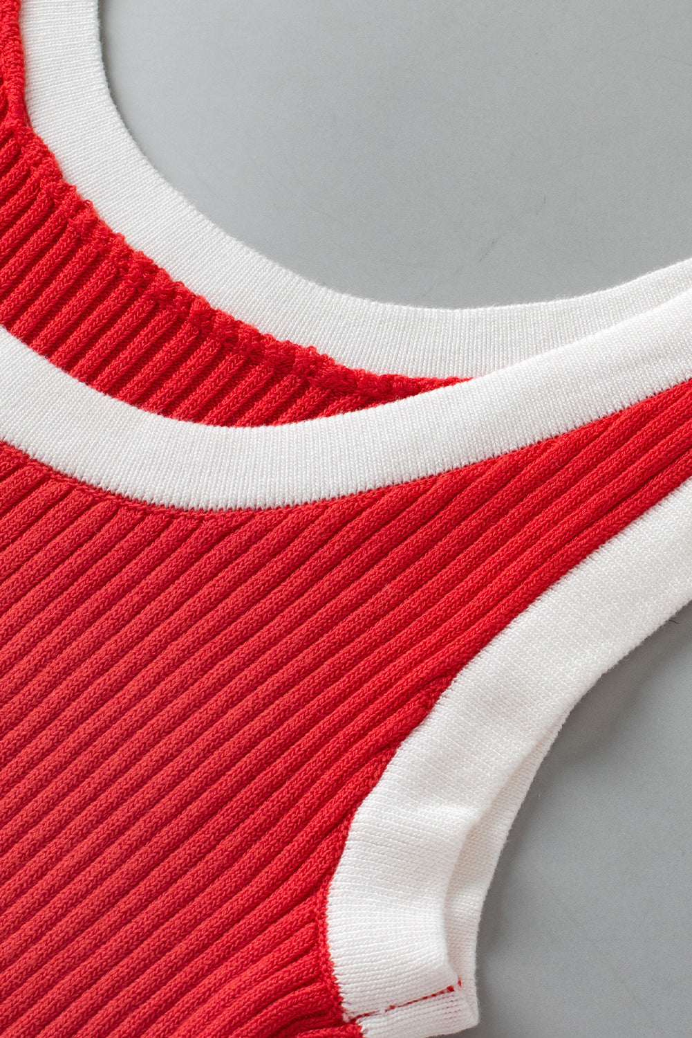 Fiery Red Colorblock Edge Ribbed Knit U Neck Tank Top