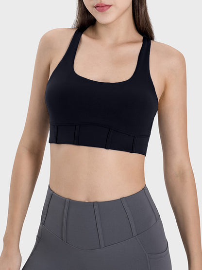 Square Neck Wide Strap Active Tank Black