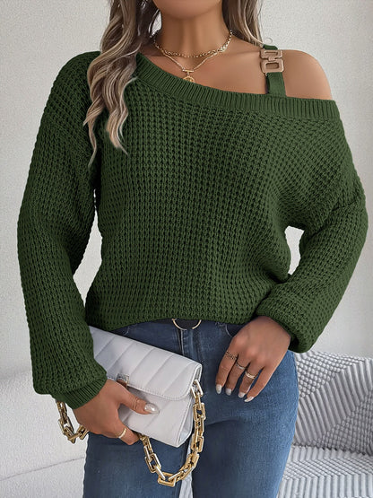 Asymmetrical Neck Long Sleeve Sweater Army Green