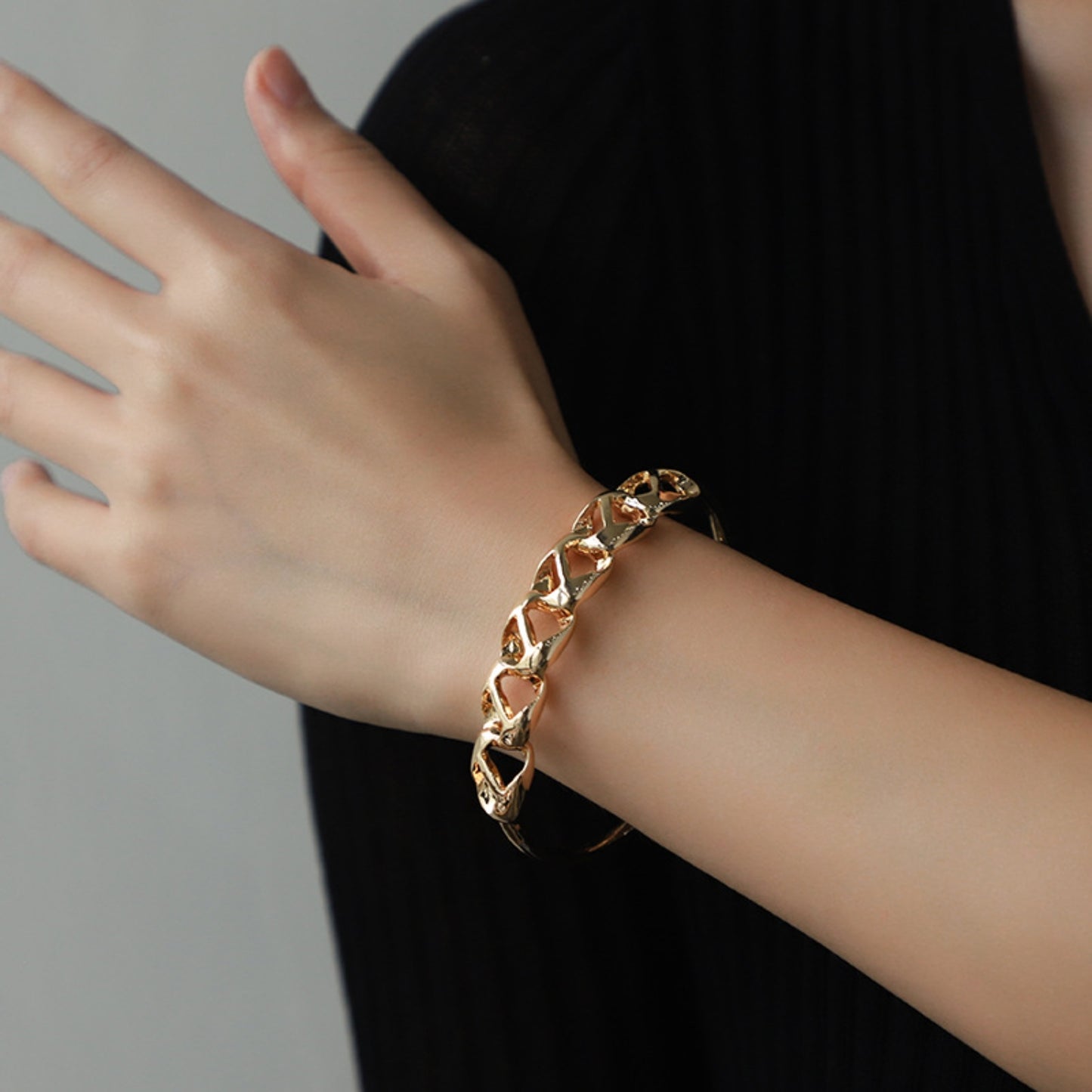Gold-Plated Alloy Cuff Bracelet Style B One Size