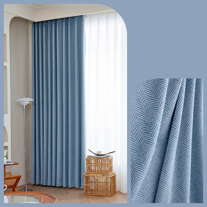 Home Fashion Herringbone Pattern Chenille Blackout Curtains – Stylish Solid Color Options Sky Blue