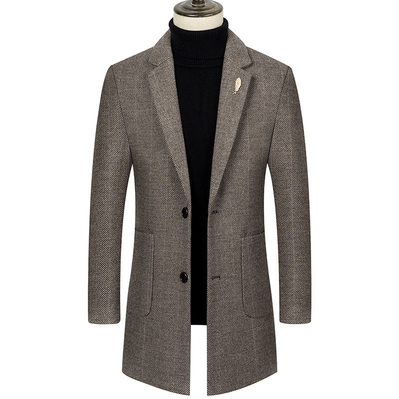 Men's Lapel Herringbone Slim-fit Cashmere Coat Brown